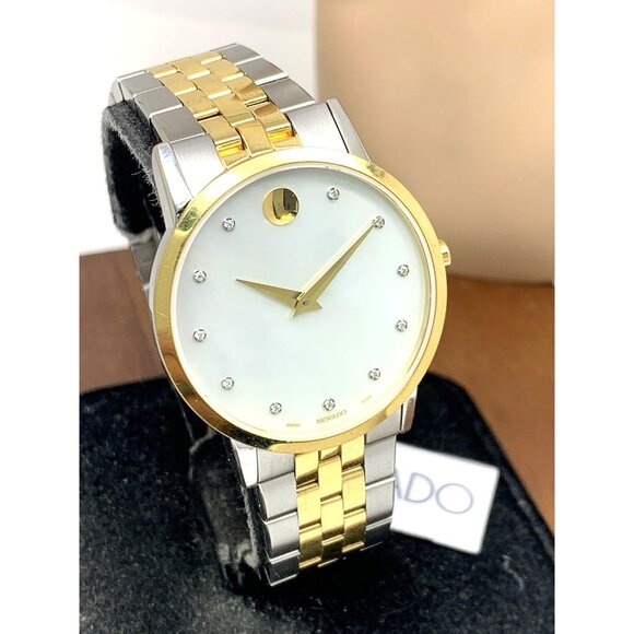Movado Women's Watch 0607630 Mother of Pearl Diamond Swiss Quartz Two Tone Steel - Picture 1 of 14